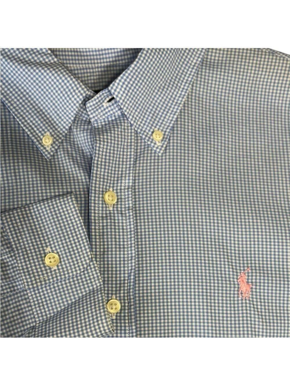 Ralph Lauren- Men’s Large button down shirt. Blue/white small check. EUC!